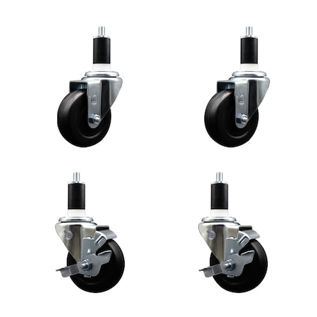 Service Caster 3.5'' SS Soft Rubber Wheel Swivel 1-3/8'' Expanding Stem Caster Set 2 Brakes, 4PK SCC-SSEX20S3514-SRS-2-TLB-2-138